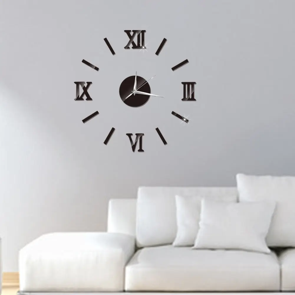 

Modern Large Wall Clock 3D Mirror Sticker Unique Big Number Watch Large Wall Clock Big Watch Decal 3D Sticker Roman Numerals DIY