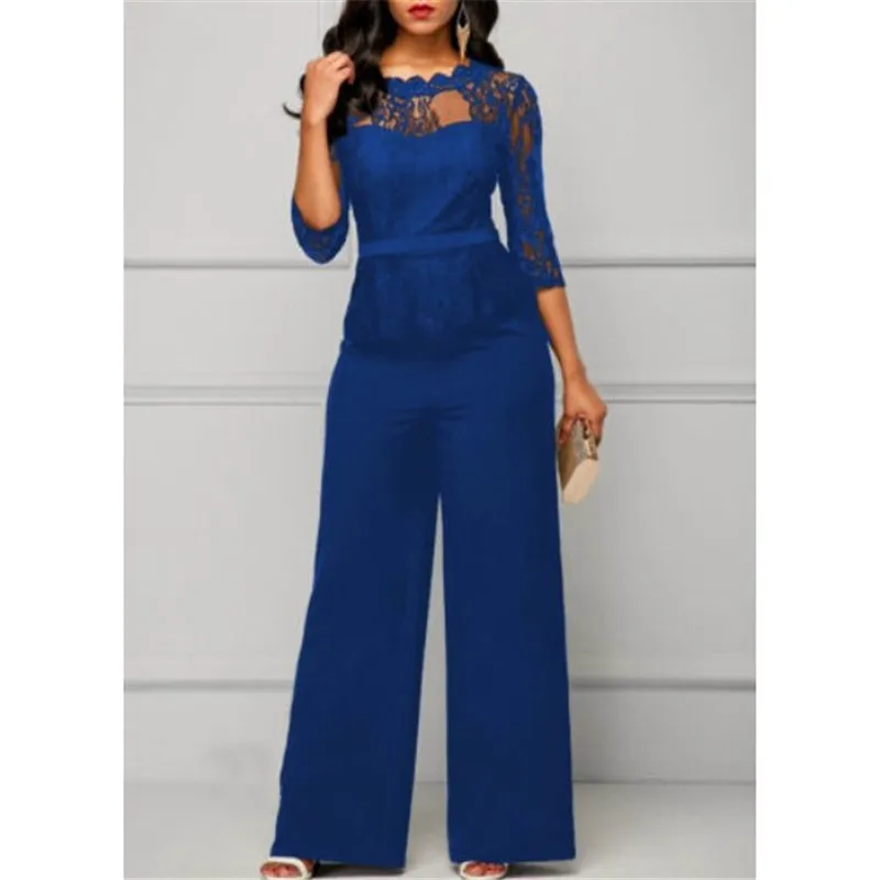 Fashion Women Plus Size Jumpsuit Hot Sale Loose Solid Color Playsuit Party Romper Half Lace Sleeve Party Elegant Long Jumpsuit Fashion Women Plus Size Jumpsuit Hot Sale Loose Solid Color Playsuit Party Romper Half Lace Sleeve Party Elegant Long Jumpsuit