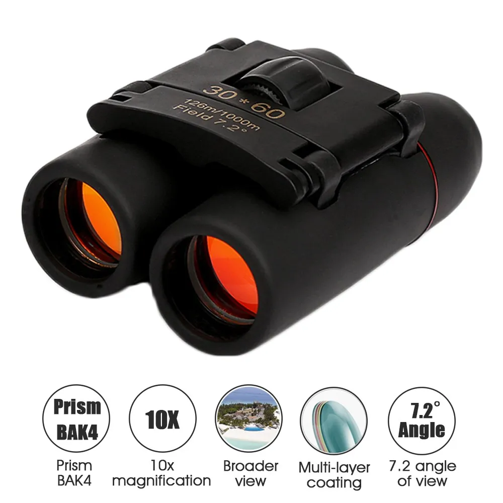 30x60 Mini Binoculars 10x BAK4 Foldable Telescope Easy