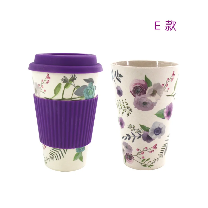 400 мл Экологичная кофейная кружка из бамбукового волокна с китайской росписью многоразовые кружки и чашки для путешествий с защитой от обжигания молока и чая - Цвет: Фиолетовый