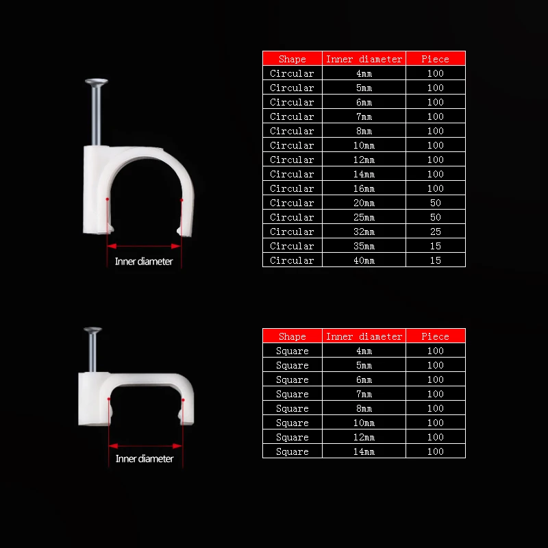 16 мм Круглый фиксатор хомуты для круглого кабеля проволочная Накладка для ногтей зажимы 100 шт./пакет 16 мм Кабельные Зажимы круглый белый