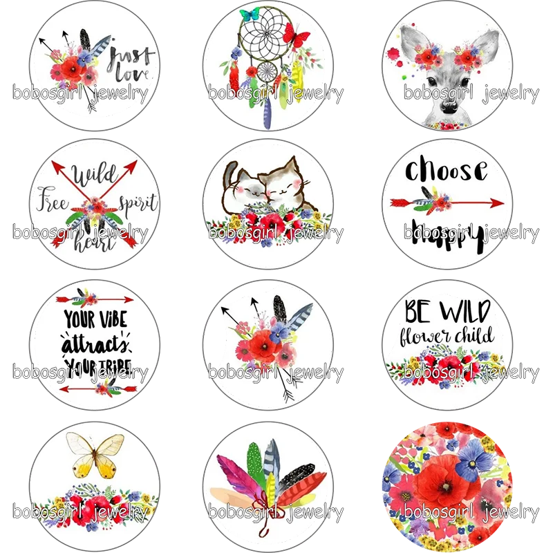 

Dreamcatcher LOVE arrow flowers glass Snap button photo glass cabochon GS9785