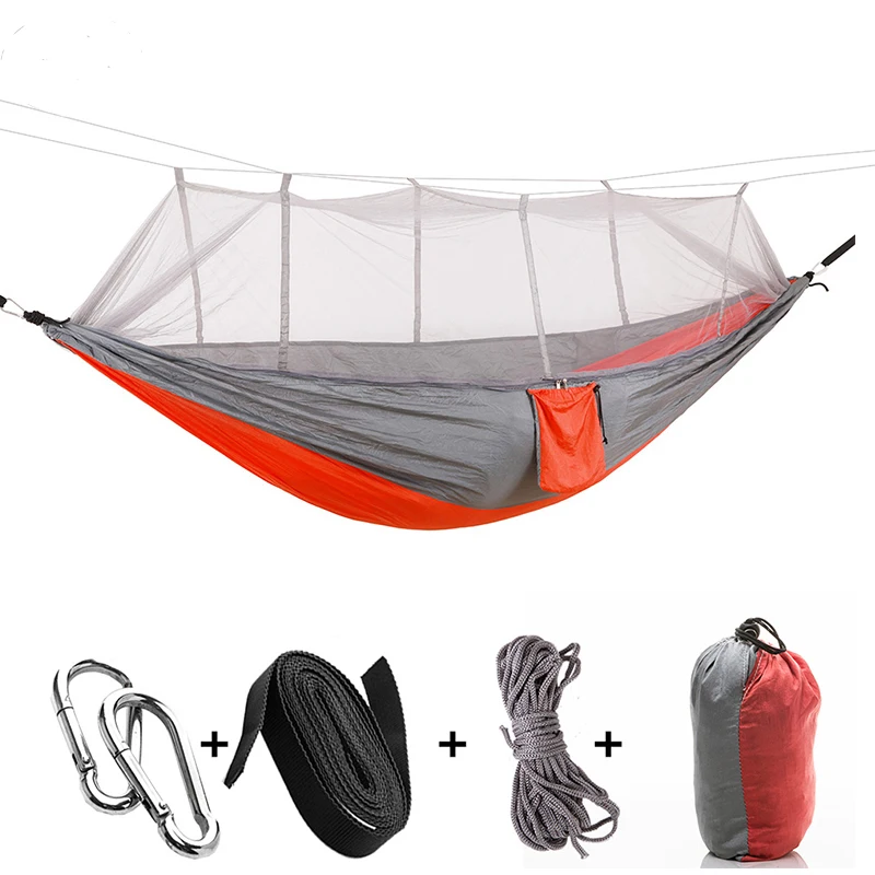 

Portable Outdoor Camping Hammock With Mosquito Net Parachute Fabric Ultralight Hammocks Double Beds Hanging Swing Sleeping Bed