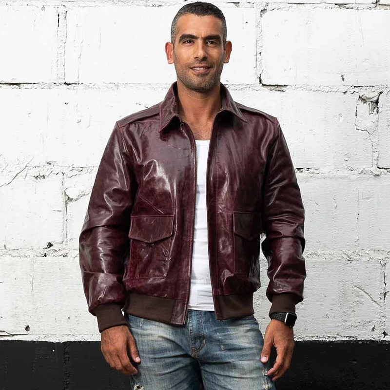 Deals A1792 Read Description! air force flight A2 pilot leather jacket genuine cow leather clothing cowhide rider jacket