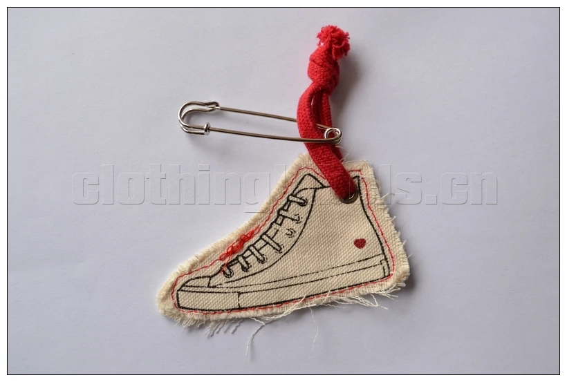 custom clothing tags cotton canvas fabric hang tag material with stitching, safety pin,cotton