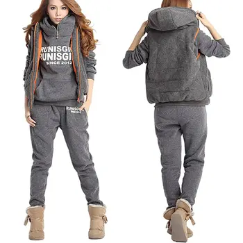

Autumn Winter Letter Fleece Tracksuit Turtleneck Sweatshirts Casual Women Clothing 3 Piece set Pant +Hoodies+Vest Sporting Suit
