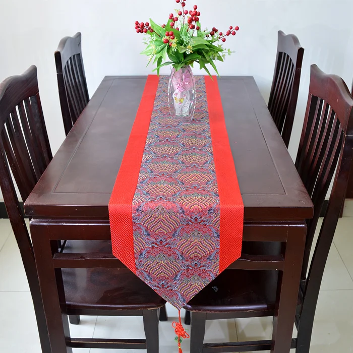 Thick Jacquard Patchwork Chinese knot Table Runner High End Silk Brocade Rectangle Coffee Table Cloth Dining Table Pads Thick Jacquard Patchwork Chinese knot Table Runner High End Silk Brocade Rectangle Coffee Table Cloth Dining Table Pads