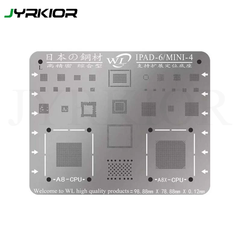 

Jyrkior For iPad Air 2/iPad 6 iPad Mini 4 T0.12mm WL Multi-Function BGA Reballing Stencil Plant Tin Steel Net