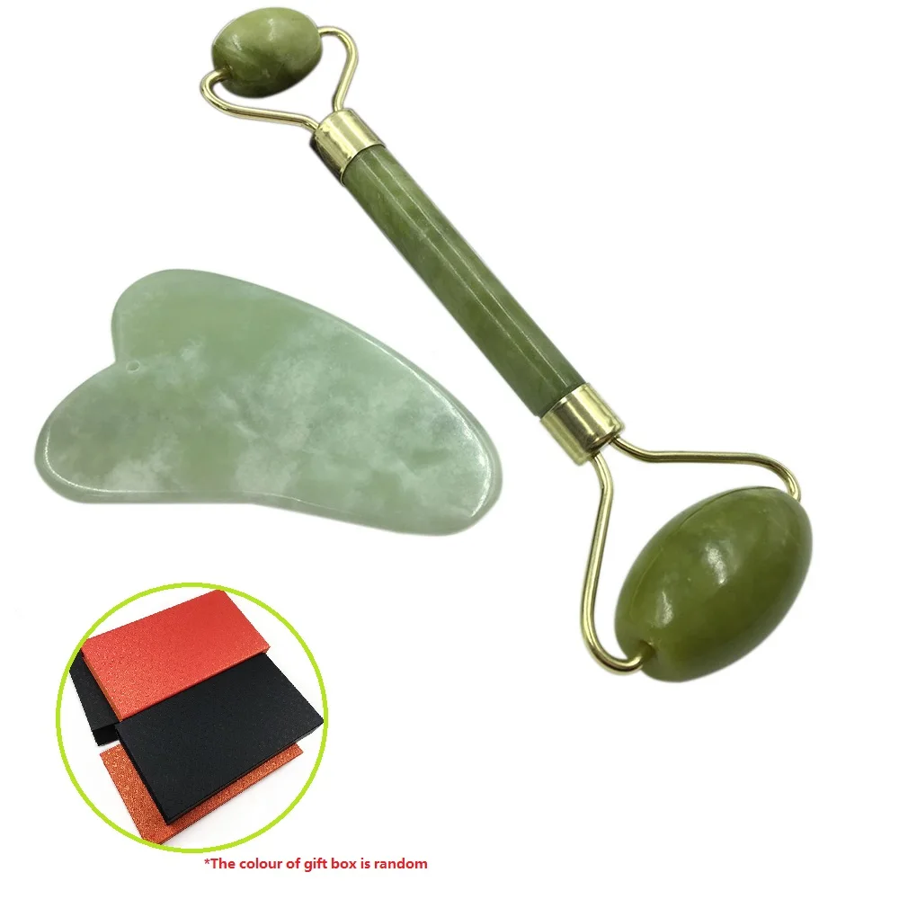 Jade Roller& Gua Sha Scraping Massage Tool with Protective Box for Facial Skin Care Anti-aging Facial Jade Stone Set Face Eye Neck Beauty Roller