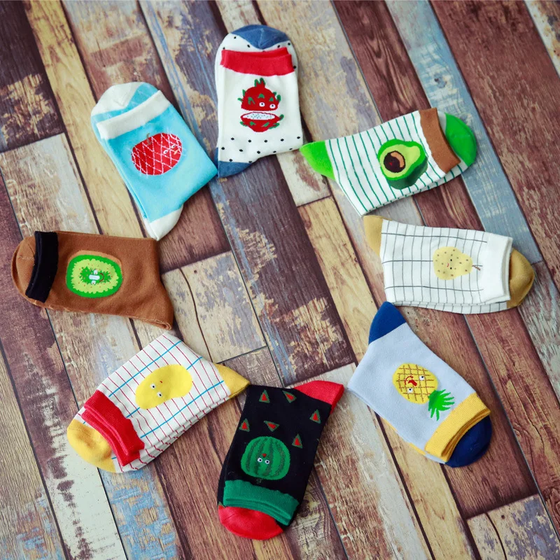 

Cute Cartoon Fruit Print Avocado Watermelon pineapple Girls Kawaii Socks meias Korean Harajuku Embroidery Pile Heap Funny Socks