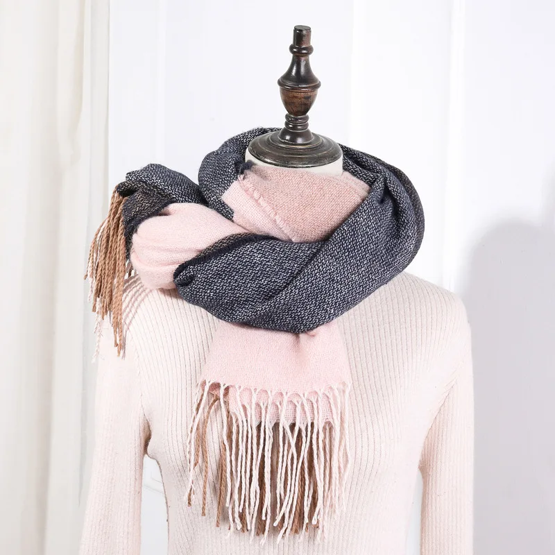 Высококачественные клетчатые шарфы женские модные толстые теплые зимние шарфы с кисточками мягкие шали кашемир шарфы женский широкий шарф