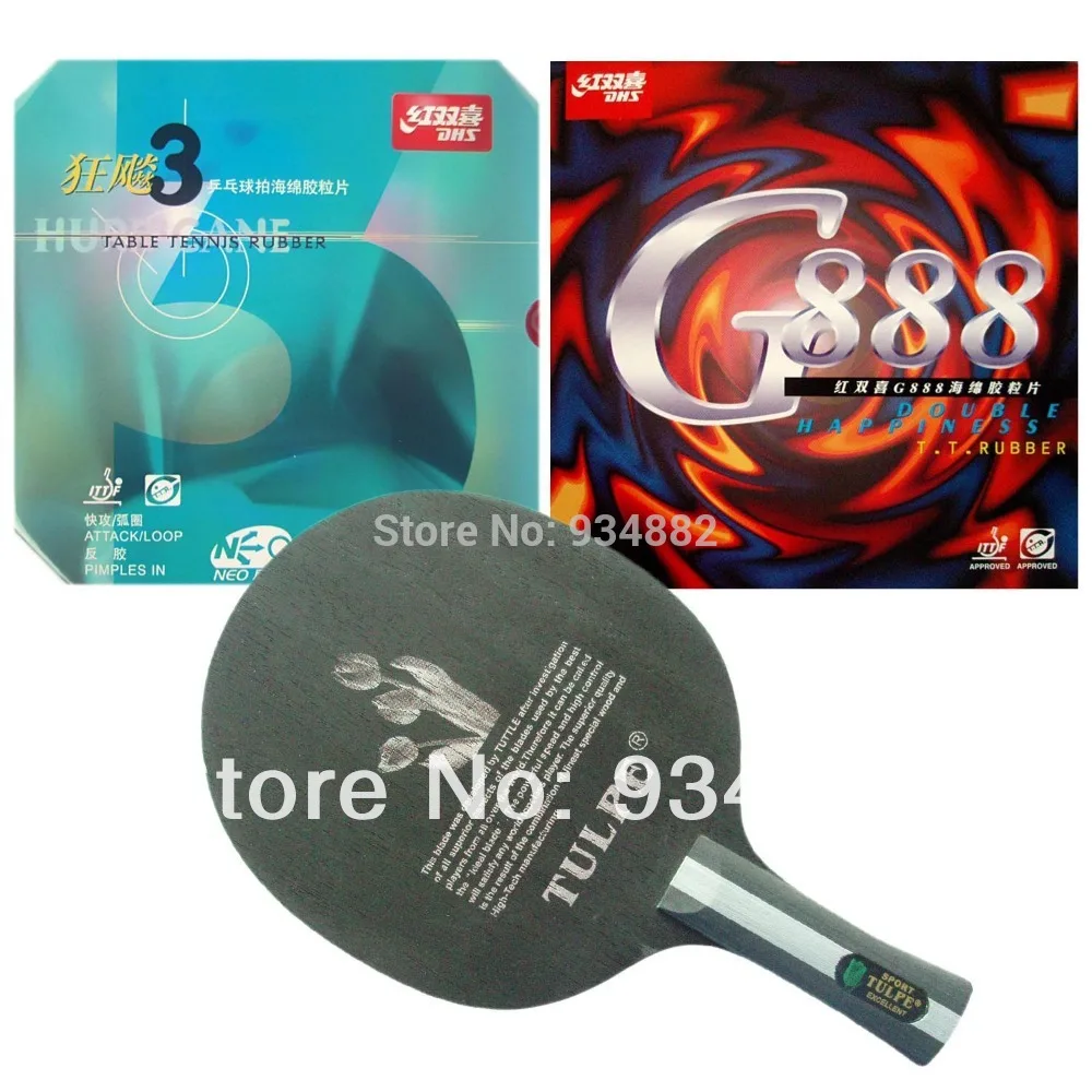 

Pro Table Tennis Combo Paddle Racket: Kokutaku TULPE T-703 (Shakehand) + DHS NEO Hurricane3 / G888 Shakehand long handle FL