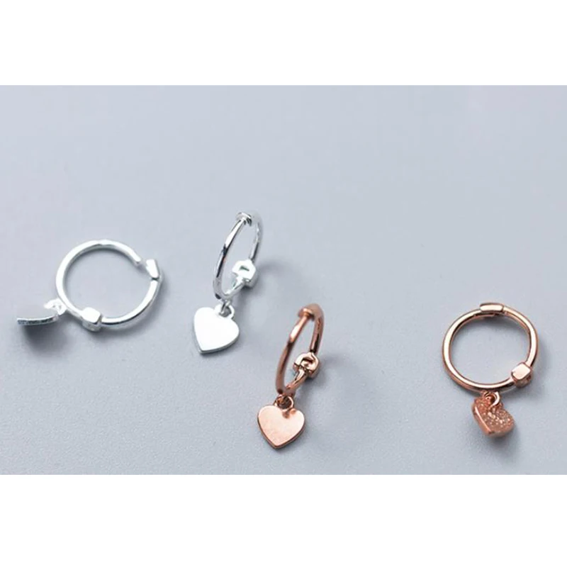 Модные 925 пробы серебряные серьги-гвоздики розового золота в форме сердца для женщин, Стерлинговое серебро, ювелирные изделия, маленькие серьги-гвоздики для девушек