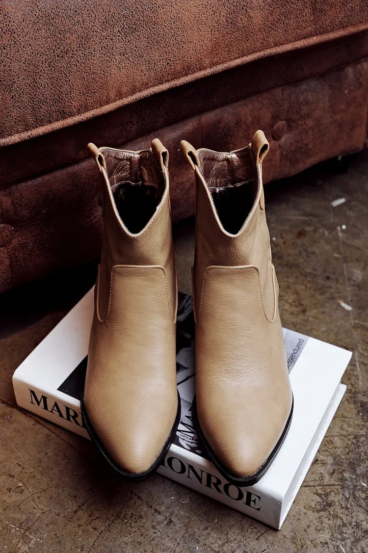 Женские ботильоны из мягкой кожи размера плюс 34-48 Демисезонные ботинки martin на толстом высоком каблуке зимняя обувь ручной работы черного цвета