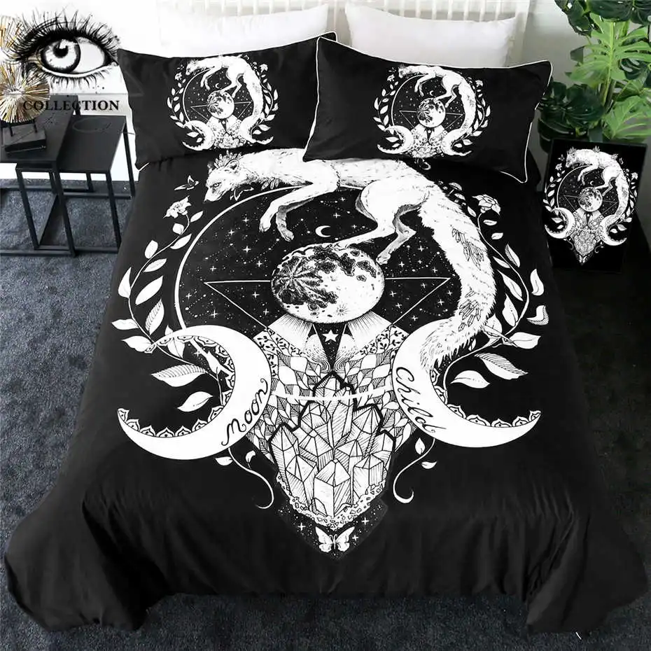 Комплект постельного белья Moon Child Black by Pixie Cold Art с белой лисой пододеяльник
