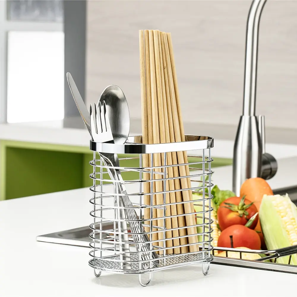 

Kitchen Utensils Drying Rack Chopsticks Holder Chrome-Plated Alloy Spoon Knife Fork Sink Basket Storage Organizer Stand