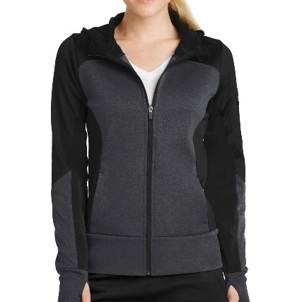Sport-Tek LST245 Ladies Tech Fleece Colorblock Full-Zip Hooded Jacket Black Graphite Heather & Black - 4XL (1)