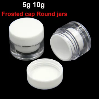 

50pcs Plastic Jar Cream Cosmetic Container Empty Sample Round Powder Pots with Frosted White Cap Double Layers Box 5ml 10ml