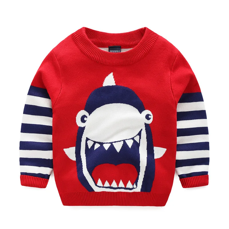 Детская одежда свитера для мальчиков Хлопковые вязаные пуловеры с круглым вырезом и акулой для маленьких мальчиков; свитера для мальчиков; детские свитера; топы