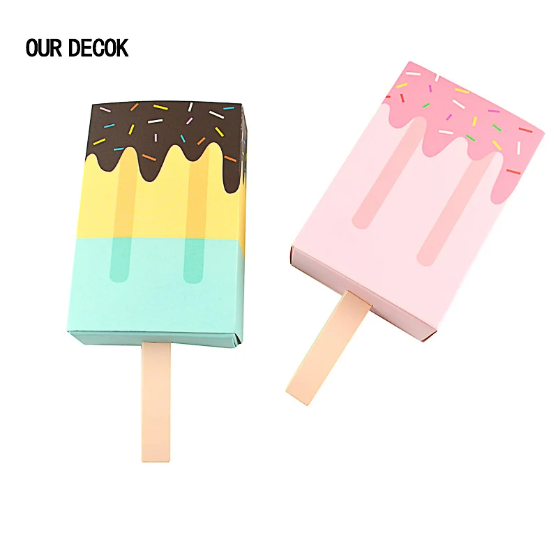 

OURDECOK 10Pcs Ice Cream Shape Gift Boxes Baby Shower Birthday Party Candy Box Cartoon Drawer Gift Bag for Kids Party Favor Box