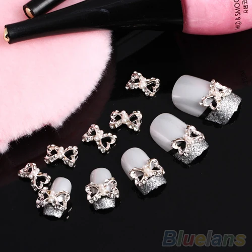 Hot10pcs 3D Alloy Rhinestones Faux Pearl Bow Tie Nail Art DIY Decoration 02PF 2TCJ 7D85 8B55 Cosmetic Tools | Красота и здоровье