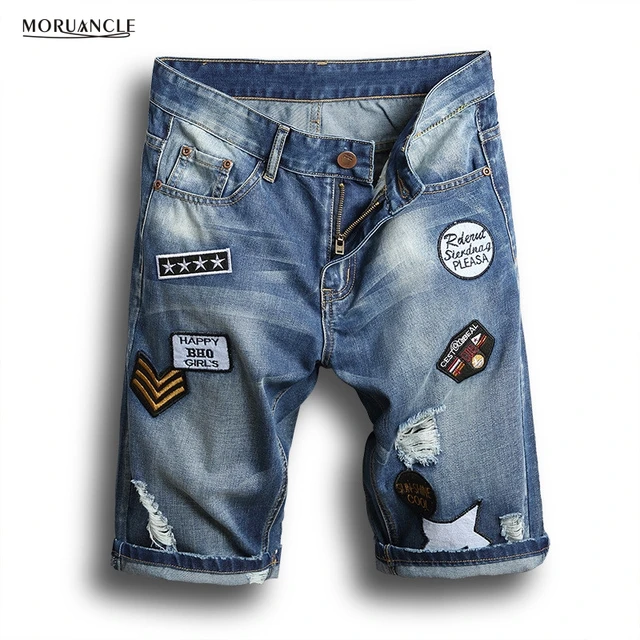 Aliexpress.com : Buy MORUANCLE New Summer Men's Ripped Jeans MORUANCLE New Summer Men's Ripped Jeans Shorts Male Slim Fit Distressed Denim Shorts With Patches Washed - Aliexpress.com : Buy MORUANCLE New Summer Men's Ripped Jeans