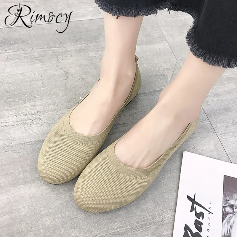 

Rimocy knitted breathable mesh flats women 2019 spring summer casual shoes woman slip on low heels solid red black shoes femme