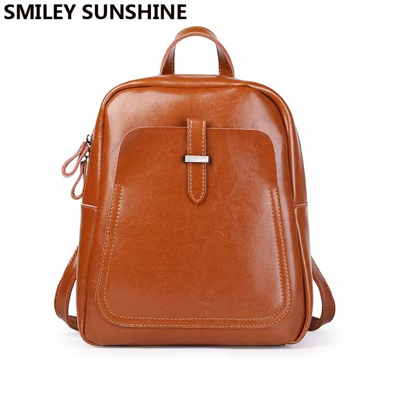 

SMILEY SUNSHINE Female Backpack Genuine Leather Women Backpacks 2018 Fashion School Bag Multifunctional Patent Leather Back Pack