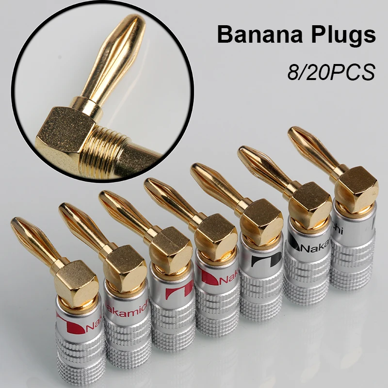 

8/20PCS Nakamichi Right Angle 90 Degree Banana Plugs Gold Plated Musical Speaker Wire Cable Connector 4mm For HiFi