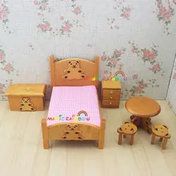 Мебель для спальни деревянная кроватка детская кровать круглый стол скамейка табурет 1:12 Весы кукольной миниатюры 6 шт. Комплект Дети БЖД