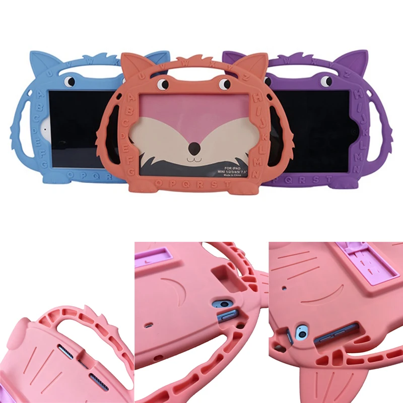 

Cute Gift Fox cat Kid Case for iPad Mini 4 3 2 1 EVA Silicone Handle Shockproof Stand Shell Cover Cases Coque for Tablet PC Case