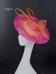 2019 большой ярко-розовый оранжевый головной убор Sinamay Кентукки Дерби для свадебной вечеринки матери невесты с длинным позвоночником
