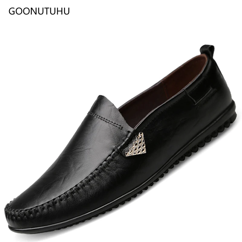 

Men's casual shoes slip-on breathable soft loafers man shoes leather genuine youth driving & work platform fashion shoes for men