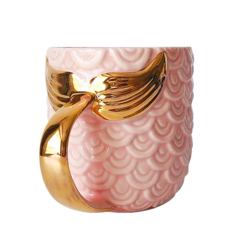 420 мл кофейные кружки с русалочкой, красивые глазурованные чайные чашки и кружки с золотой ручкой, креативная керамическая посуда для напитков