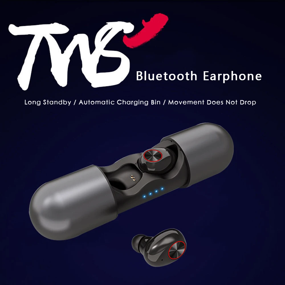 Красный/синий/черный Мини беспроводной TWS Спорт стерео Bluetooth гарнитура Музыка наушники вкладыши Наушники с зарядной коробкой для Ios Android