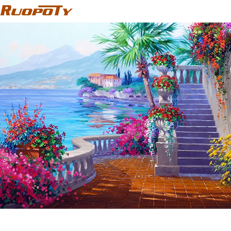 

RUOPOTY Framed Seaside DIY Painting By Numbers Home Wall Painting Modern Acrylic Paint By Number Unique Gift For Home Decor Arts