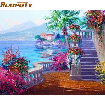 

RUOPOTY Framed Seaside DIY Painting By Numbers Home Wall Painting Modern Acrylic Paint By Number Unique Gift For Home Decor Arts