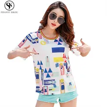 Футболка с геометрическим рисунком и коротким рукавом, женская модная летняя повседневная футболка, большие размеры, уличный стиль, женская футболка, LGP406