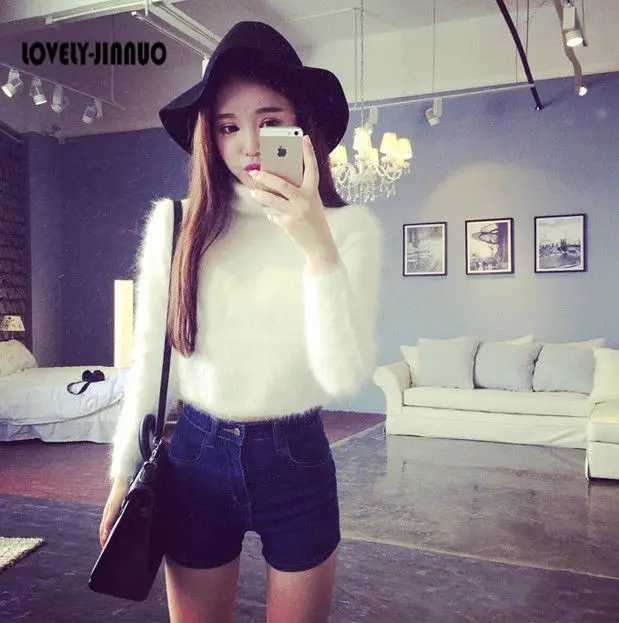

Turtleneck Mink Cashmere Sweater Long Hair Mink Wool Render Unlined Upper Garment Women Coat Free Shipping JN251