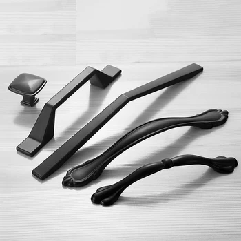 

American Style Black Cabinet Handles Solid Aluminum Alloy Kitchen Cupboard Pulls Drawer Knobs Furniture Handle Hardware