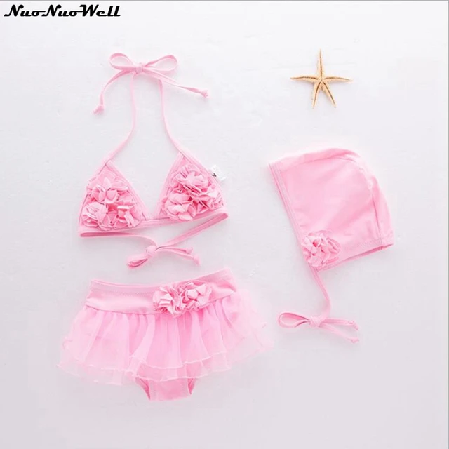 Special Price NuoNuoWell Newly Arrive Children's Swimwear Girls Three-Pieces Swimsuit Flower Mesh Skirt Summer Bikini Hot Spring Bathing Suit