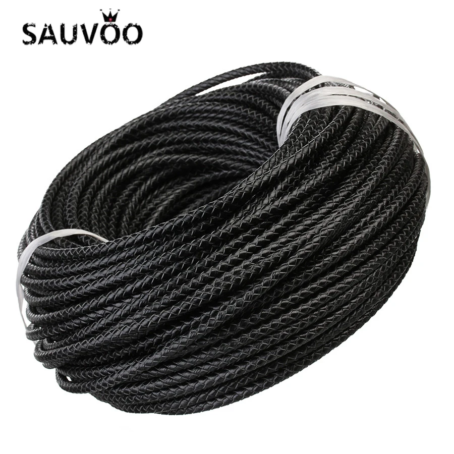 

SAUVOO 2m/lot Round Black Braided Flat Leather Cord Ropes Thread String 5mm For Bracelet Necklace DIY Jewelry Making Findings