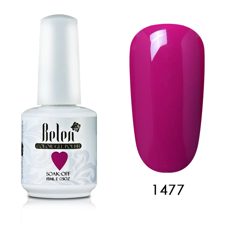 Belen, 15 мл, Гель-лак для ногтей, УФ светодиодный, замачиваемый, Полупостоянный, черный, белый, красный, розовый, телесный, лаковый гель, лак для ногтей - Цвет: 1477