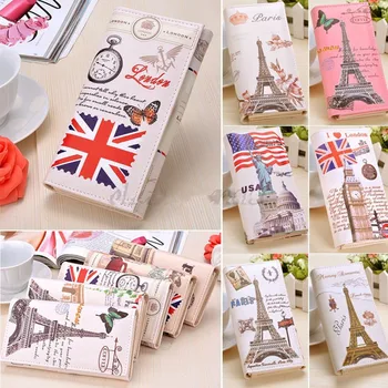 

GABWE Hot Sale Fashion Women Long Wallet PU Leather Paris Flags Eiffel Tower Style Lady Coin Purses Clutch Wallets Money Bags