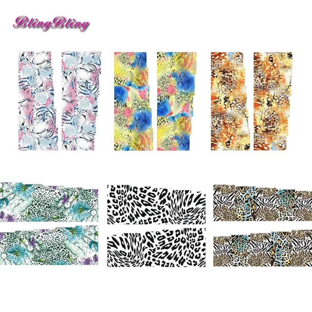 6 sheets Nail Stickers Set Animal Decals Full Wraps Manicure Fingernail Decal Leopard Pattern