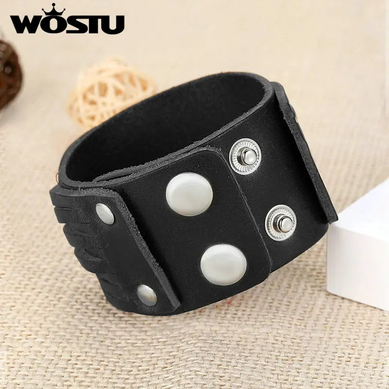 WOSTU Hot Sale Genuine Leather Wrap Vintage Black Bracelet & Bangles For Men Women Luxury High Quality Jewelry Unisex XCJ0337