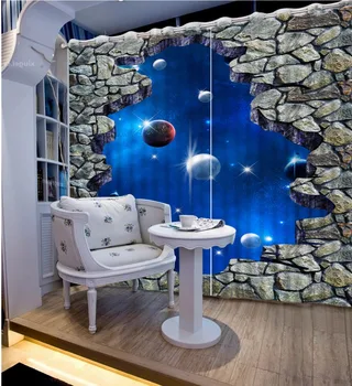 

American style Window Blackout Curtain space planet Creative Living room Bedroom Curtains Creative Kids Room Curtains