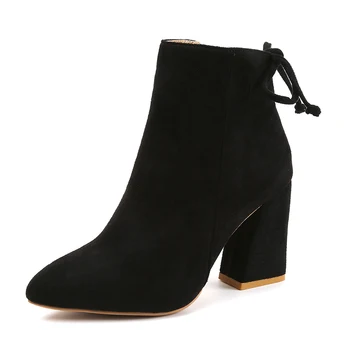 

2019 New Autumn Winter Tassel High Heels Women's Fashion Flock Pointed Toe Platform Sexy Martin Ankle Boots Female Zipper Shoes