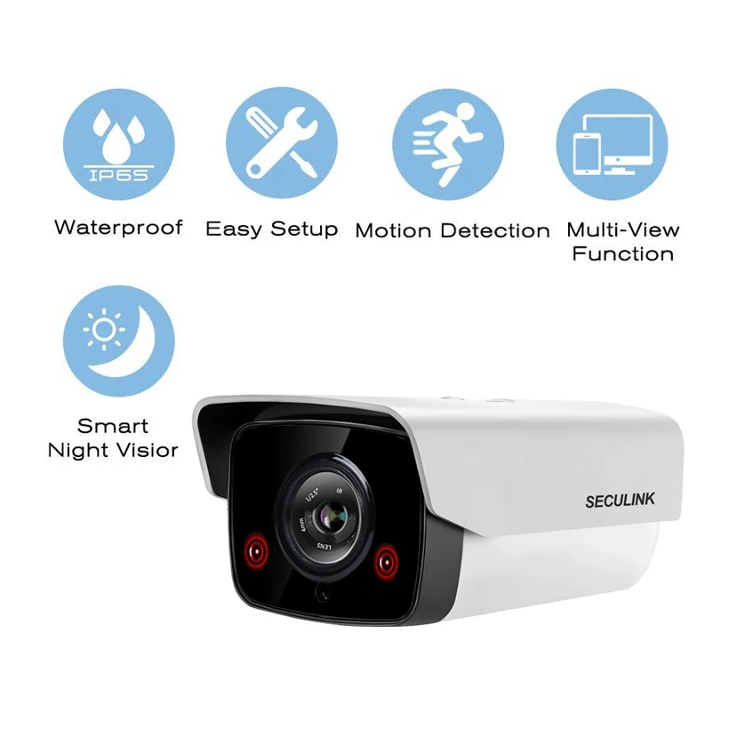 

Seculink 1080P POE IP Camera HD ONVIF IR-Cut Day/Night Vision Motion Detection Alarm H.264 Compression IP66 Outdoor Waterproof