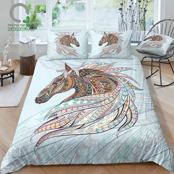 

BOMCOM 3D Digital Printing Duvet cover set horse head zentangle stylized ornate lace Bedding Set 100% Microfiber